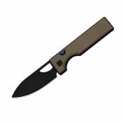 KIV3708A2 Couteau Kizer Little Ringbo | Lame Drop Point Acier AEB-L Black | Manche Brown Aluminum Button Liner Lock - Livraison Gratuite