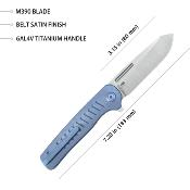 KUB315C Couteau Pliant KB Steelhead Reverse Tanto Acier M390 Manche Titane Bleu Roulements à Billes - Livraison Gratuite