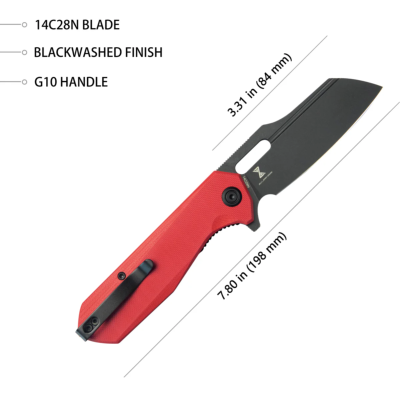 KUB328F Couteau Kubey Atlas Pliant Red G10 Lame Sheepsfoot Acier 14C28N Blk Pivot Roulements à Billes - Livraison Gratuite