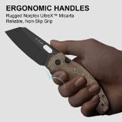 Ki348829BSA2 Kizer C01C 2.9 BS – Couteau Lame Acier Elmax Black Sheepsfoot Manche Norplex Brown Button Lock – Livraison Gratuite