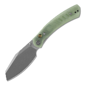 MGR827YG — Couteau Miguron Karok Lame Acier D2 Sheepsfoot Stonewash Manche Plaquettes G10 Glow-in-the-Dark Green Button Liner Lock - Livraison Gratuite