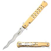 MTA2042WG Lot de 2 Couteau MTech Linerlock A/O Wavy Lame Satin Acier 3Cr13MoV Manche Alu Doré Liner Lock - Livraison Gratuite