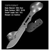 TPFORK01 Outil Multifonction TOPS FORK It Tool Lame Acier 1095 Monobloc Housse Kydex de Cou Made In USA - Livraison Gratuite