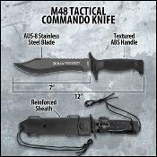 UC2994 United Cutlery M48 Tactical Commando | Couteau Fixe Lame Acier AUS-8 Dos Cranté Manche ABS Étui Ceinture - Livraison Gratuite