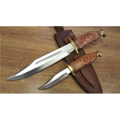 Lot de 2 Couteaux De Chasse Twin Hunter Lames Acier Inoxydables Manche Bois Etui Cuir PA3192 - Livraison Gratuite