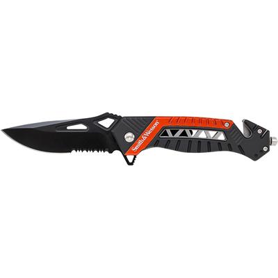 Couteau Smith&Wesson Rescue Lame Acier 8Cr13MoV Manche Alu Brise Vitres Cutter SW608ORS - Free Shipping