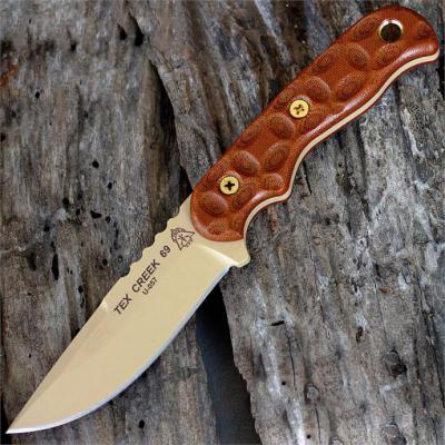 Couteau Bushcraft Tops Tex Creek 69 Acier Carbone 1095 Manche Micarta Etui Cuir Sifflet Made USA TPTEX69 - Free Shipping