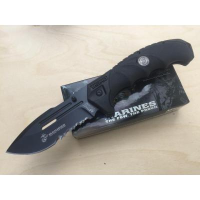 Couteau Tactical USMC Marines A/O Black Lame Acier Carbone Serr Manche Abs USMA1053BK - Free Shipping