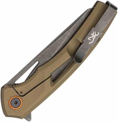 BR0557 Couteau Browning South Slope Bronze | Lame Acier D2 | Manche acier Cerakote bronze | Verrouillage Liner Lock - Livraison Gratuite