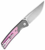 BTKMK16B  Bestechman Icebreaker – Couteau pliant Button Lock Lame Acier D2 Satin Manche Gray Aluminum & Pink G10 - Livraison Gratuite