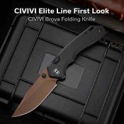 CE250932 — Couteau Civivi Elite Brova Top Liner Lock Lame Acier CPM S35VN Marron Foncé Manche Aluminium Noir Livraison Gratuite