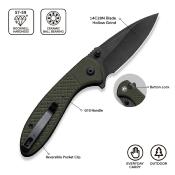CIVC240312 CIVIVI Faeger – Couteau Pliant Button Lock | Lame Drop Point 14C28N Blk | Manche G10 Green - Livraison Gratuite