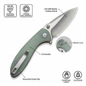 CIVC240313 CIVIVI Faeger – Couteau Pliant Button Lock | Lame Drop Point 14C28N | Manche G10 Jade - Livraison Gratuite