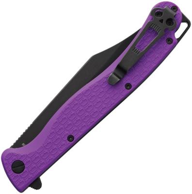 DGRTPFPRBW — Couteau Daggerr Knives Toothpick Linerlock Lame Acier 8Cr14MoV Clip Point Black Stonewash Manche FRN Violet Ouverture Flipper - Livraison Gratuite