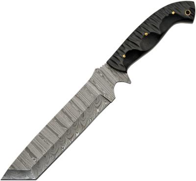 DM1322 Couteau Damas Slate Hunter Machete Lame Tanto Acier 256 Couches Etui Cuir - Livraison Gratuite 