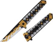 Lot de 3 EE10A102YW Couteau Semi Automatique ELITEEDGE Lame Tanto Acier 420C Manche Nylon Jaune Linerlock - Livraison Gratuite