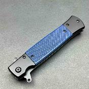 Lot de 3 EE10A96BL Couteau ElitEdge Stiletto | Lame Spear Point Acier 420C | Manche Black Stainless & Blue G10 Linerlock - Livraison Gratuite