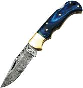 FHKBLU001 Couteau FH Knives Damas Blue Pliant Lame 128 Couches Etui Cuir - Livraison Gratuite