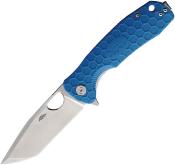 HB1324 — Couteau Honey Badger Large Tanto Lame Acier 8Cr13MoV 57-59 HRC Satiné Manche FRN Bleu Linerlock Clip - Livraison Gratuite