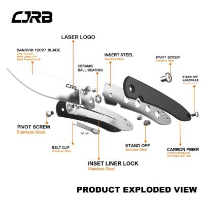 J1917CF Couteau CJRB Ria FC Lame 12C27 Manche Carbon Fiber - Livraison Gratuite