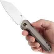 K1028A4 — Couteau Kansept Bulldozer Lame Acier CPM-20CV Stonewash Drop Point Manche Titane Anodisé Bronze Frame Lock Clip Livraison Gratuite