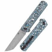 K2020T2 – Couteau Kansept Foosa Slipjoint Lame Tanto Acier Damas Manche Farbone Bleu/Blanc - Livraison Gratuite