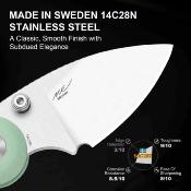 KIV2742A4 Kizer Microbe – Couteau Lame Acier 14C28N Satin Drop Point Manche G10 Jade Button Lock – Livraison Gratuite