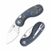 KIV2742A6 Kizer Microbe – Couteau Lame Acier 14C28N Satin Drop Point Manche Vortex Micarta Blue Button Lock – Livraison Gratuite