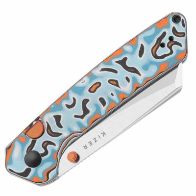 KIV3693BSA2 Couteau Kizer Madrac | Lame Acier 14C28N Sheepsfoot | Manche Norplex Micarta Multicolor | Button Lock | Livraison Gratuite
