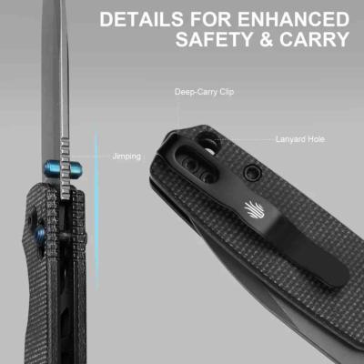 KIV3789A1 Kizer Pokiman CD – Couteau Lame Acier AEB-L Gray SW Drop Point Manche Micarta Black Clutch Lock Thumb Stud Clip – Livraison Gratuite