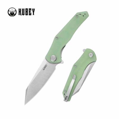 KUB158R — Couteau Kubey Flash Lame Acier Sandvik 14C28N Reverse Tanto Satiné Manche G10 Jade Linerlock - Livraison Gratuite