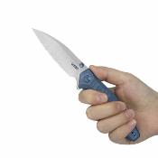 KUB474B Kubey Whammy Couteau Lame Acier 14C28N Satin Manche Titane Blue Framelock - Livraison Gratuite