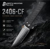 NMB2406C Couteau NORTH MOUNTAIN BLADE Chop 2 Lame Acier SLD-Magic San Mai Tanto Manche Carbone Button Lock - Livraison Gratuite