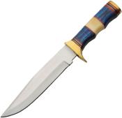 PA203457 Couteau Sailor's Delight Hunter Lame Acier Satinée Manche Bois Bleu Garde en Laiton Etui Cuir - Livraison Gratuite