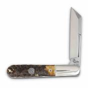 QGSH180 Couteau Queen Large Sheepsfoot Barlow Lame Acier 1095 Manche Bois de Cerf Slip Joint USA - Livraison Gratuite
