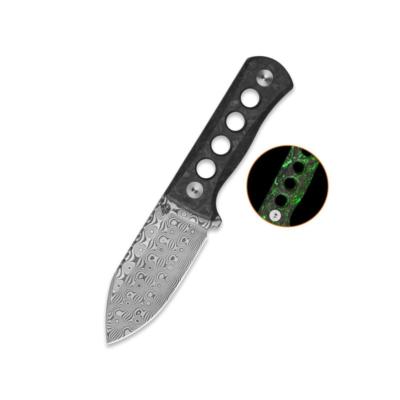 QS141M Couteau Fixe QSP Canary Lame Damas Manche Carbone Noir Vert Étui Kydex - Livraison Gratuite