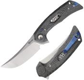 REA193 Reate Knives PL-7 – Couteau lame Acier Nitro-V Trailing Point Manche Micarta Black Verrouillage Pivot Lock Clip Titane - Livraison Gratuite