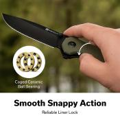 S240952 Couteau Sencut Aetheris Clip Point Lame Acier Inox 9Cr18MoV Manche G10 OD Green Linerlock Ouverture Flipper - Livraison Gratuite
