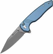 S250683 SENCUT Selkyris Blue | Couteau Lame Wharncliffe Acier D2 | Manche Blue Alu Button Lock - Livraison Gratuite