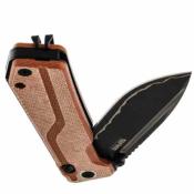 SRM7228BMN2 SRM Rubik 7228B-MN2 | Couteau Lame Laminée Acier 140Cr Noire | Manche Micarta Brun | Verrouillage AMBI Lock - Livraison Gratuite