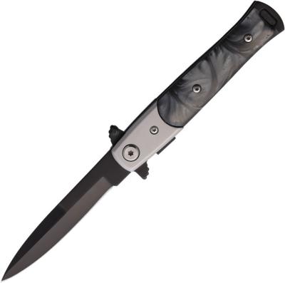 STT27108BK1 — Couteau S-TEC Stiletto Style Lame Acier Inox Noir Spear Point Manche Acrylique Swirl Noir Linerlock Clip - Livraison Gratuite