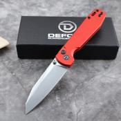 TD014RD Couteau Defcon Tier 1 Sheepfoot Lame Acier Sandvik 14C28N Manche Aluminium Red Sécurité Button Lock - Livraison Gratuite