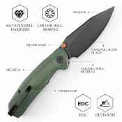TVJM12GM14 — Couteau Trivisa Hornet Pro-GM Lame Acier 14C28N Drop Point Black Stonewash Manche Micarta Button Liner Lock - Livraison Gratuite