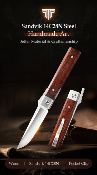 TVYZ04JSZ Trivisa Dolphin-J – Lame Drop Point 14C28N Satinée, Manche Bois, Verrouillage Liner Lock - Livraison Gratuite
