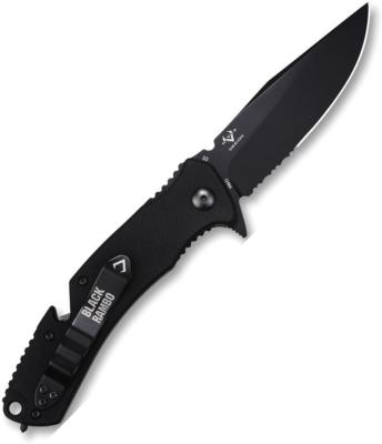 VNI35GPSBBK — Couteau V Nives Black Rambo Utility Pro Lame Acier D2 58-60 HRC Noir Semi-Dentelée Clip Point Manche Plaquettes G10 Noir Linerlock Clip Livraison Gratuite