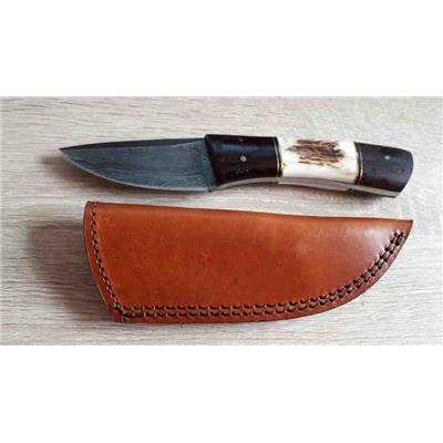 DM1183 Couteau Skinner Damas 256 Couches Manche Bois/Os Etui Cuir - Livraison Gratuite