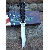 Couteau Papillon Butterfly Ballisong BEAR & SON BUTTERFLY 5" Black HANDLES Made In USA BC114B - Free Shipping