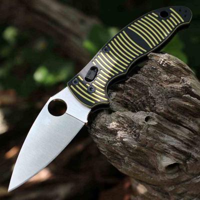 SC101GBKYLMCP2 — Couteau Spyderco Manix 2 Salt USA Lame Acier CPM-MagnaCut Leaf-Shaped Manche G10 Jaune et Noir Ball Bearing Lock - Livraison Gratuite