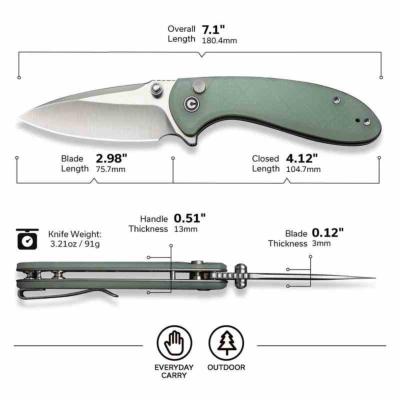 CIVC240313 CIVIVI Faeger – Couteau Pliant Button Lock | Lame Drop Point 14C28N | Manche G10 Jade - Livraison Gratuite