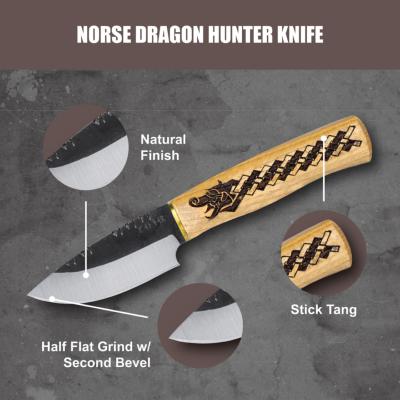 CTK102238SK Couteau Condor Norse Dragon Hunter Lame Acier 14C28N Manche en Hickory Américain Étui en Cuir Made Salvador - Livraison Gratuite